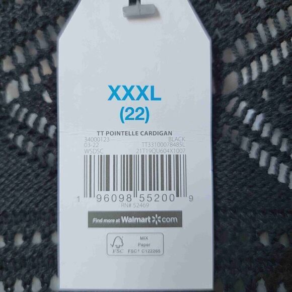 NEW Time And Tru Black Pointelle Open Front Cardigan Womens Plus Size XXXL - Picture 4 of 8